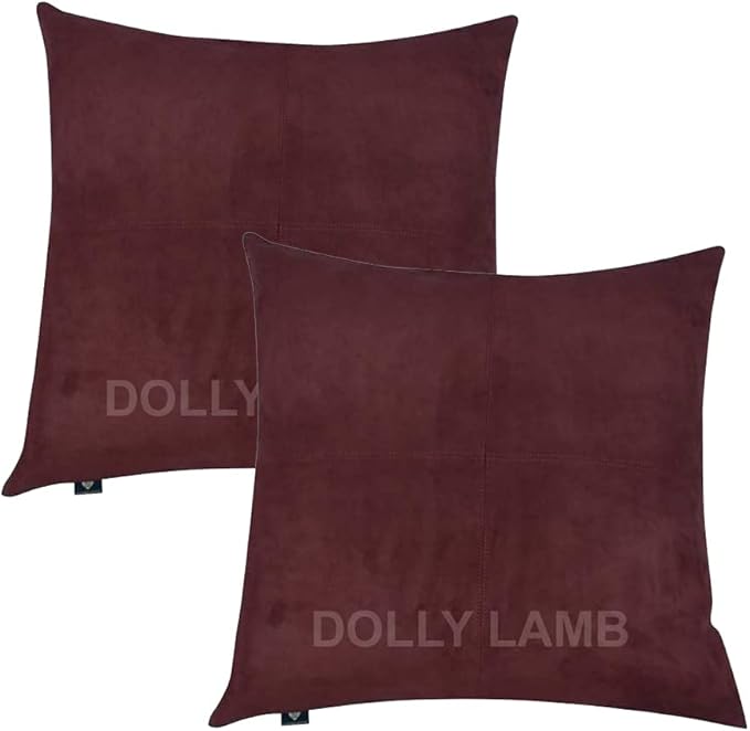 D DOLLY LAMB Lambskin Leather Pillow Cover - Sofa Cushion Case - Decorative Throw Covers for Living Room & Bedroom, 14x14 Inches - Brown Pack of 2
