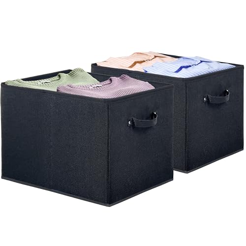 Simple Houseware 15 x 13 Inch Collapsible Fabric Storage Bin with Handles, 2 Pack, Black - color: Black