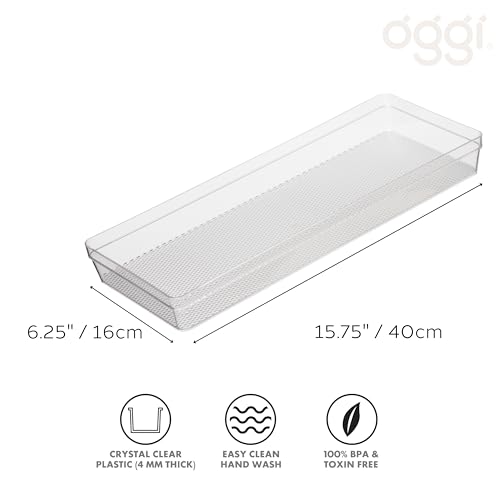 Oggi Clear Drawer Organizer - 6.25" X 15.75" - Ideal for Organizing Kitchen Drawers, Office, Desk, Silverware, Kitchen Utensils, Cosmetics and Bathrooms - size: 6" by 15"