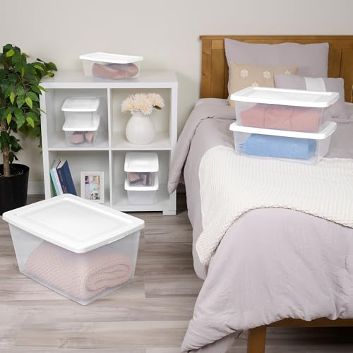 Sterilite 8-Pack Storage Box, Clear Plastic Storage Container Bins with Lids, 58 Quart - Heavy-Duty Organizing Containers for Closet, Bathroom, and Office - size: 58 Quart, style: 8