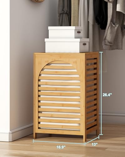 Laundry Hamper, 22.5 Gallon (85L) Bamboo Wood Clothes Laundry Basket with Lid and Handles, Removable Liner (Natural, Large) - color: Natural, size: Large