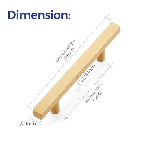 Ravinte 30 Pack Brass 3 Inch Hole Center Champagne Gold Handles Square Cabinet Hardware Stainless Steel Pulls for Kitchen Cupboard Drawers 5 Inch Overall Length