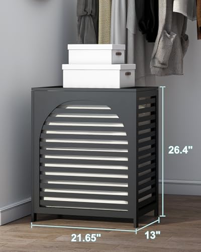 Black Laundry Hamper, Laundry Hamper with Lid, 27.3 Gallon (103L) Bamboo Wood Clothes Laundry Basket with Lid and Handles, Removable Liner - color: Black, size: Extra Large
