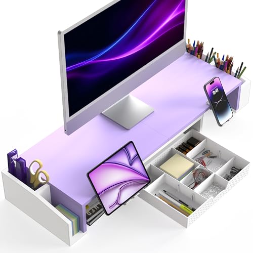 Simple Houseware Desk Dual Monitor Stand Riser with Drawer, Purple - color: Purple