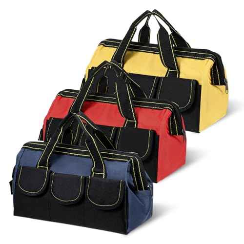 3 Pack Wide Mouth Tool Bag, 13 Inch Waterproof Power Tools Organizer Heavy Duty Drill Bag Electrician Tool Tote for Professionals, Construction Electricians Carpenter and DIY Enthusiasts