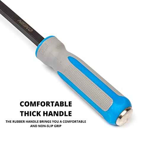 NEIKO 00251A Pry Bar, 3 Piece Angled Tip Pry Bar Set, 8", 12" & 17.5" Crow Bar with Go Through Striking Cap, Textured TPR Breaker Bar Handles, Heavy Duty Black Oxide Coated Chromium Steel Small PryBar