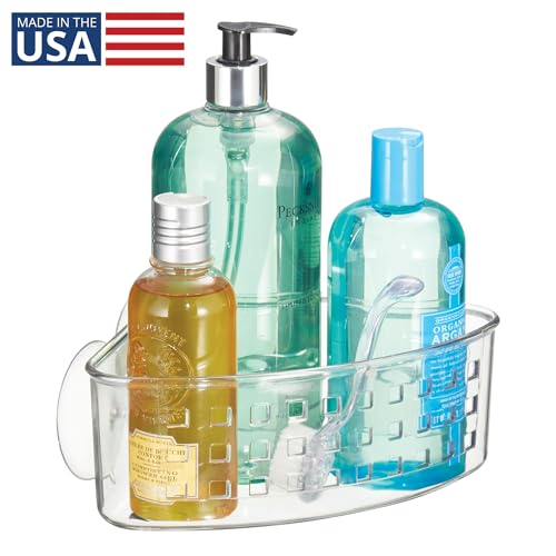 iDesign Plastic Suction Cup Corner Shower Basket for Bathroom Storage - Clear - Made in USA - style: Pack of 1