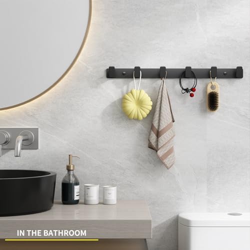 Coat Hook Wall Rack Hanger - Black Coat Rack with 6 Hooks Wall Hooks for Hanging Hat Key Bag Towel Wall Mount Coat Holder - color: Black, size: Rectangle 6 Hooks 1 Pack