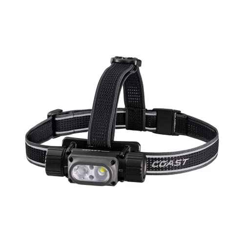 Coast WPH34R 2000 Lumen Waterproof Ultra Bright IP68 USB Rechargeable-Dual Power Headlamp, 6 Modes with Spot and Flood Beams, Black/Grey