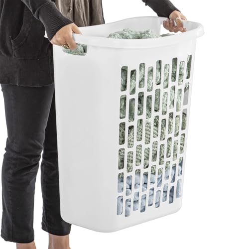 Rectangular Open Plastic Hamper, Large White Plastic Laundry Hamper,for Narrow Spaces, Bedroom, Bathroom, Closet or Dorm Us