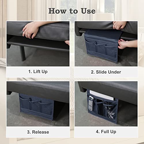 Surblue Bedside Caddy 4 Pockets Bedside Storage Organizer for TV Remote Control Phone Glasses Magazine (Navy) - color: Navy