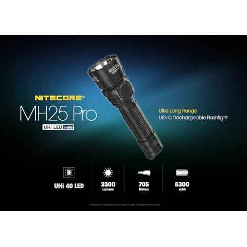Nitecore MH25 Pro Long Throw Flashlight, 3300 Lumen High Lumen 770 Yard Long Range, USB-C Rechargeable Compact Duty Hunting Light Sticker