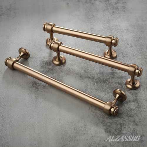 Alzassbg 10 Pack Champagne Bronze Cabinet Pulls, 5 Inch(128mm) Hole Centers Cabinet Handles Kitchen Hardware Straight Bar for Cabinets and Drawer AL3082BRG