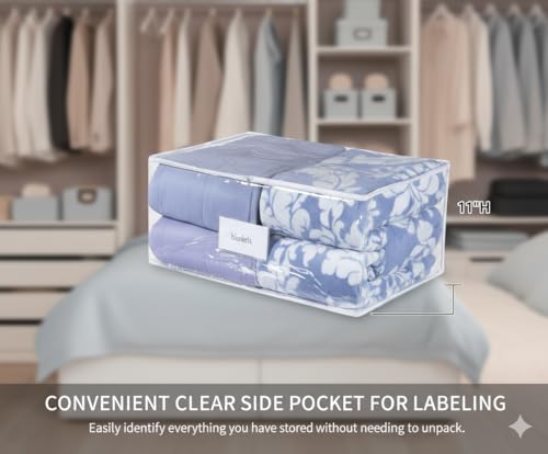 Masirs Clear Blanket Storage Bag (2-Pack) - Vinyl Clothing Organizers with Zipper & Label Pocket - Protects from Dust, Moisture & Dirt - Ideal for Underbed Storage Sheets, Comforters & Bedding - size: Blanket Storage Bag