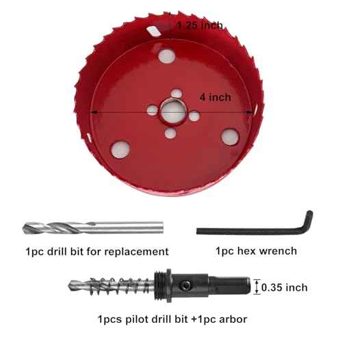 4 Inch Hole Saw with Arbor HSS Hole Saw with Mandrels M42 Bi-Metal Hole Cutter, Drilling Soft Wood, Plywood, Drywall, PVC