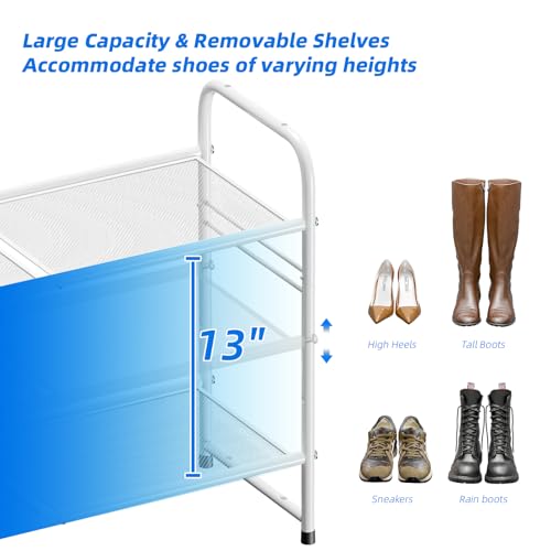 SUFAUY 3-Tier Mesh Shoe Rack, Closet Metal 33" Wide Shoe Shelf Heavy Duty, White - color: White, size: 3 Tier