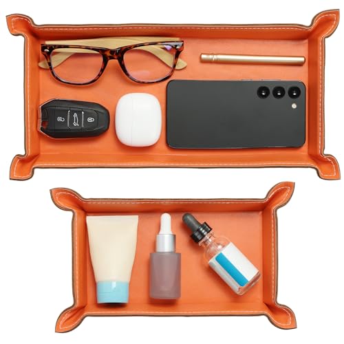 Navaris PU Leather Tray Set - 2 pcs Trinket or Valet Key Bowl - Jewellery, Pen, Watch Organiser Desk Trays - Stylish Bedside Table Accessories Tidy for Men