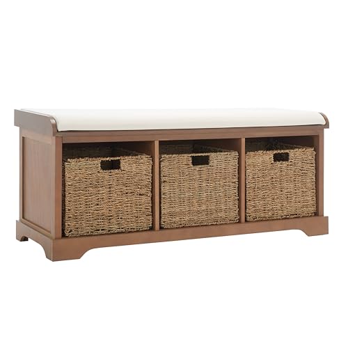 Safavieh American Homes Collection Lonan Grey and White Wicker Storage Bench - color: Sepia