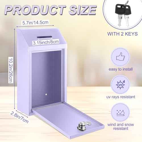 Metal Donation Cash Box Collection Safe Suggestion Box with Lock Wall Mounted Mailbox Delivery Ballot Container for Home Office Outdoor Door