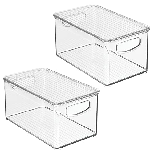 mDesign Plastic Deep Storage Bin Box Container with Lid and Built-In Handles - Organization for Fruit, Snacks, or Food in Kitchen Pantry, Cabinet, or Cupboard, Ligne Collection, 2 Pack, Clear - size: 10.6 x 6.2 x 5.2 (Pack of 2)