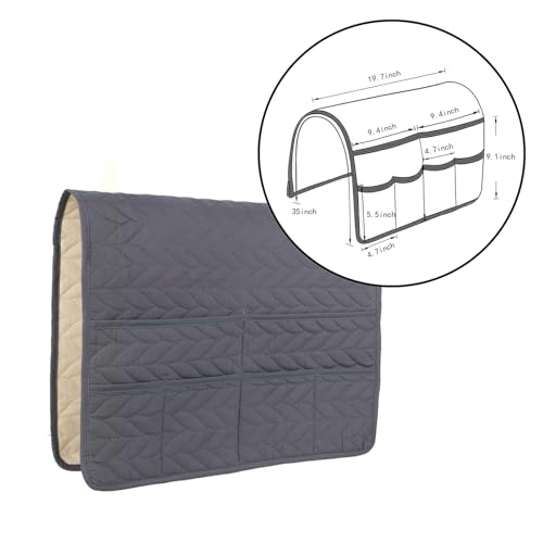 Waterproof No-slip Sofa Couch Remote Control Holder Chair Armrest Caddy Pocket Organizer Storage Bag for Cellphone Tablet Notepad Book Magazines DVD Eyewears Drinker Snacks Holder Pouch (Dark Grey) - color: Dark Grey