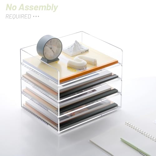 SANRUI Acrylic Stackable Letter Tray Clear Desk Paper Organizer 4-Tier Desk File Organizer Paper Sorter Holder Document Shelf Tray for Letter/A4,4-Pack - style: A4 Horizontal File Trays 4 Tier