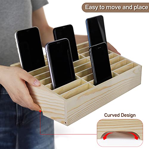 24-Grid Wooden Cell Phone Holder Desktop Organizer Storage Box for Classroom Office (24-Grid) - size: Natural 24-Grid