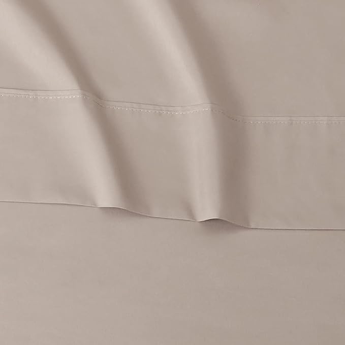Amazon Basics Lightweight Super Soft Easy Care Wrinkle Free Microfiber 3 Piece Bed Sheet Set with 14-Inch Deep Pockets, Twin, Taupe, Solid, Kids, Men & Women Bedding