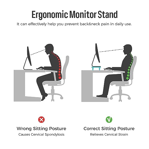 loukin Monitor Stand Riser for Desk, 22.4" x 8.3" Larger Computer Stand for Laptop, PC, Printer, Sturdy Desktop Computer Shelf with Non-Skid Rubber, Home Office (Brown)