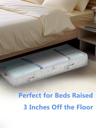 Low Profile Under Bed Storage, 3-Inch High Foldable Underbed Storage Bins with Lid & Zipper, No Structure, Super Slim Clothes Organizer for Crib Dorm Couch Low Bed, 4-Pack, Clear Top - size: 4 Pcs