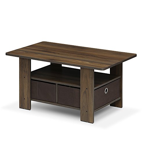 Furinno Andrey Coffee Table with Bin Drawer, Columbia Walnut/Dark Brown - color: Columbia Walnut/Dark Brown, style: 2 Bin