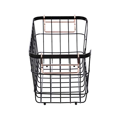 Amazon Basics Stackable Metal Wire Rectangular Storage Baskets for Kitchen, Bathroom or Pantry Organizing, 2 Count, Black