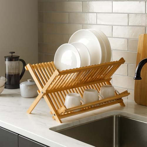 HIC Kitchen Bamboo Folding Dish Drying Rack, 20.5 x 13-Inches - style: Drying Rack