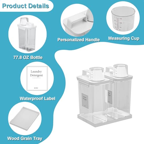 77.8OZ Laundry Detergent Dispenser Container, 2 Pack Liquid Laundry Dispenser, Plastic Detergent Dispensers for Laundry Room/Powder/Fabric Softener with Labels/Tray, Clear - color: 2Pack 77.8OZ With Tray