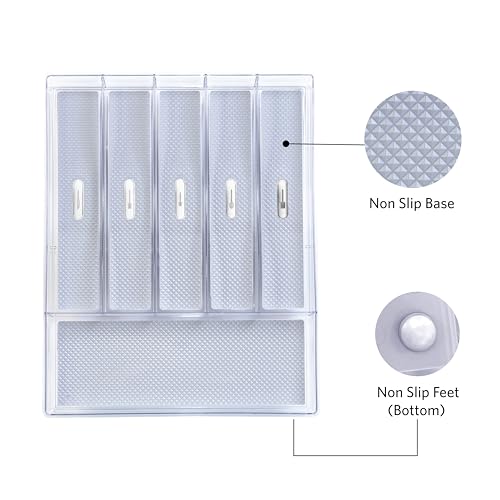 Glad Silverware & Utensil Drawer Organizer - Divided Clear Plastic Storage Tray with 6 Compartments for Kitchen Flatware and Cutlery - BPA Free, Food Safe, Non Slip, 12x15 inches - size: 6-Compartment