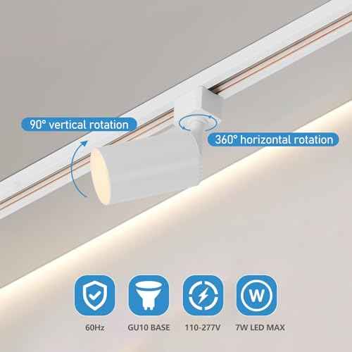 Plug in Track Lighting with Power Cord, 4-Light GU10 Track Lighting Kit with Track Rail, Modern Kitchen LED Track Lighting Fixtures Ceiling Wall Spot Light, 13FT Plug Cord, White (No Bulbs)