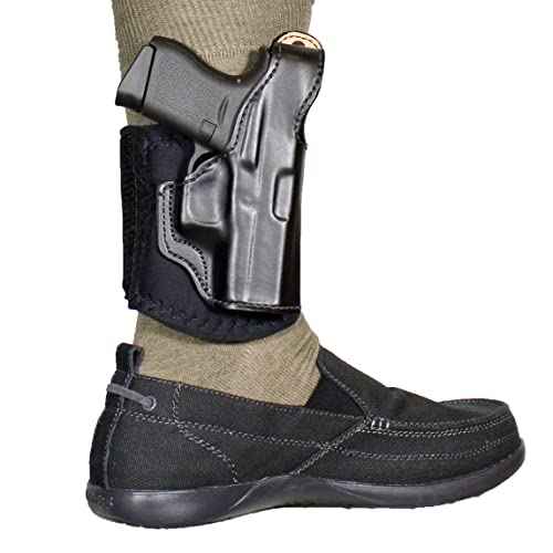 DeSantis Die Hard Ankle Rig, Concealed Ankle Holster, Leather Lined Holster with Thumb Break, Neoprene Leg Band, Fits Springfield Hellcat 3¡±, Hellcat OSP 3¡±, Unisex, Right-Hand Draw, Black