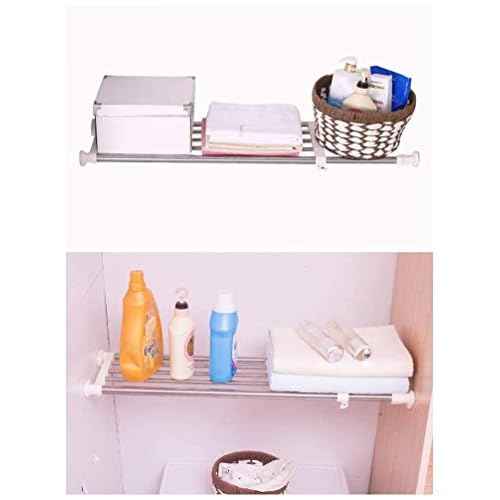 BAOYOUNI Expandable Closet Tension Shelf Rod Organizer Adjustable Storage Rack Heavy Duty Clothes Hanger Metal Space Saving Divider for Bathroom Kitchen Cupboard Wardrobe Bookshelf 32''-46'', Ivory