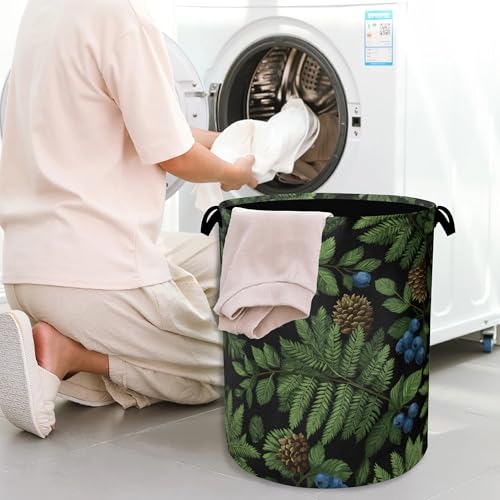Ferns Blueberry Laundry Basket,Nuts Foldable with Handles Tote Bag Oxford Cloth for Bathroom Bedroom Dirty Clothes Storage Bucket 16" x 20.8" - color: Ferns Blueberry Nuts