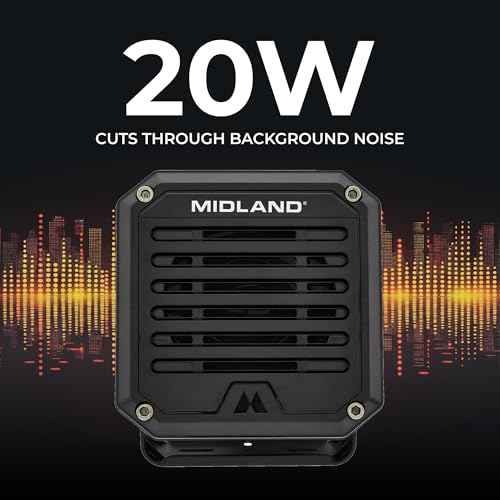 Midland- SPK100 Heavy-Duty 20W External Speaker - 180 Degrees Swivel Base Bracket Works with All CB and MXT Radios 8-OHM Sound System 3.5mm Audio Plug - Easy Installation Waterproof Design