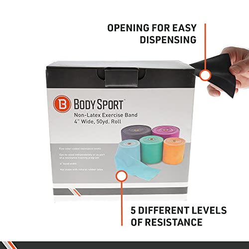 Body Sport Exercise Bands - Resistance Bands in 50 yard Rolls for Fitness, Stretching, or Physical Therapy