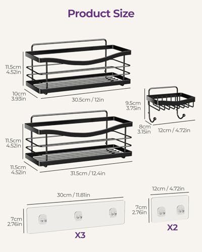 ODesign Shower Caddy 3 Pack-Shower Organizer Shelves Rack Rustproof SUS304 Stainless Steel for Bathroom Storage&Kitchen-No Drilling Adhesive Shower Caddy Shelf with 4 Hooks Suction Cup-Black - color: Black