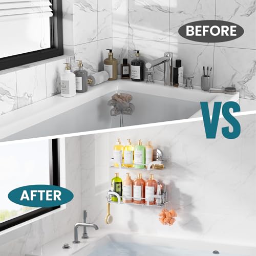 TAILI Shower Caddy Suction Cup 2 Pack, Heavy Duty Bathroom Basket, Bath Shelves for Inside,Stainless Steel Shower Holder for Bathroom Storage & Home Decor,Silver - style: 2 × Silver Basket