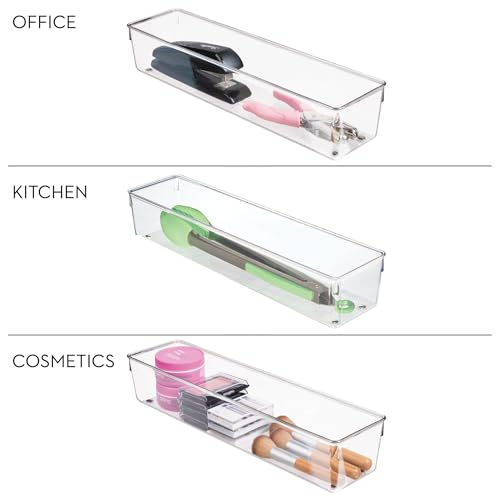 iDesign Plastic Drawer Organizer Bins - Storage for Kitchen, Bathroom, and Desk Drawers - Set of 3 - Clear - size: 4 x 16 x 3, style: Pack of 3