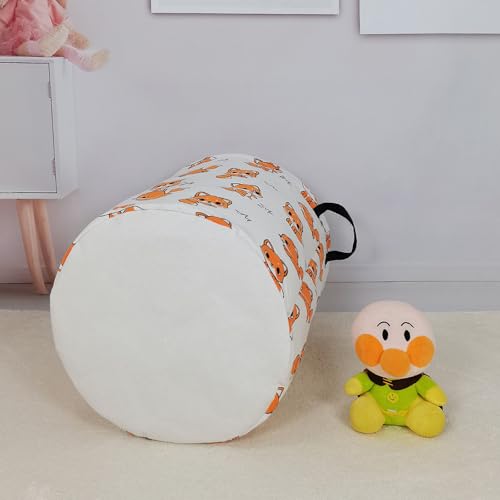LANGYASHAN Laundry Basket Canvas Fabric Collapsible Organizer Basket for Storage Bin Toy Bins Gift Baskets Bedroom Clothes Children Nursery Hamper (Round Fox) - color: Fox