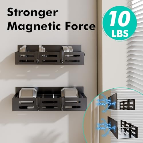 SETBAOO 4 Pack Magnetic Spice Rack for Refrigerator with 4-Hook Rack and Paper Towel Holder, Black Magnetic Shelf and Fridge Kitchen Cabinet Organizers Storage Seasoning Organization Mini Shelves. - size: 4 Pack Black-B