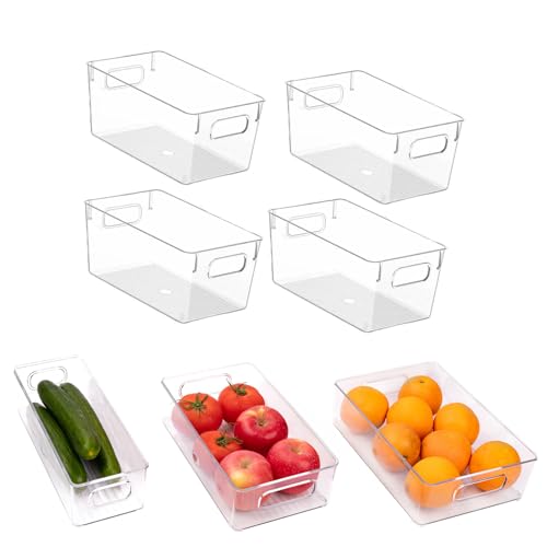 7 Pack Refrigerator Organizer Bins, 4 Sizes Stackable Clear Pantry Storage Bins with Handles for Fridge, Freezer, Shelves, Drawer, Bins, Snack Organizer for Home & Kitchen - size: 7 Pack