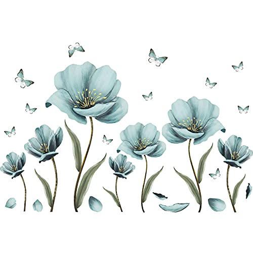Creative Removable 3D Nursery Flower Wall Decals DIY Romantic Floral Butterfly Leaf Wall Sticker Murals Flowers Art Decor for Kids Girls Bedroom Living Room Home Wall Decoration (Light Green)