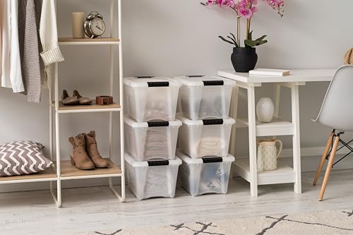 IRIS USA 19 Qt Stackable Plastic Storage Bins with Lids, 6 Pack - BPA-Free, Made in USA - Discreet Organizing Solution, Latches, Durable Nestable Containers, Secure Pull Handle - Pearl - size: 19 Qt, style: 6 Pack