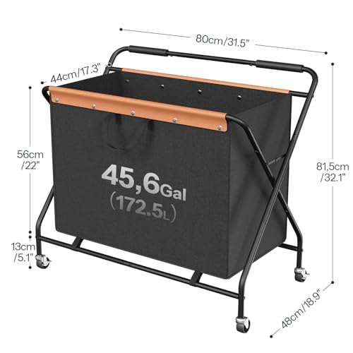 HOOBRO 172L Collapsible Laundry Basket with Wheels and Handle, Rolling Laundry Cart with Removable Liner Bag, Folding Laundry Hamper for Laundry, Bathroom, Bedroom, Black BB13XY01
